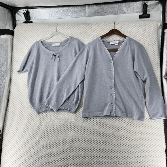 VTG Talbott Sweater Set Top Cardigan‎ Dacron Knit Gray Union Tag USA Size 38 L - Picture 1 of 14